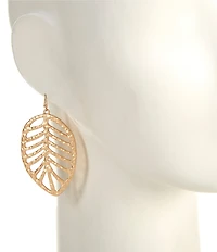 Southern Living Hammered Open Metal Tropical Leaf Drop Earrings