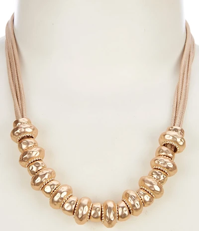 Southern Living Hammered Textured Bead Frontal Vachetta Cord Statement Collar Necklace