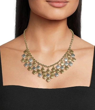 Southern Living Square Hammered Metal Shakey Frontal Collar Necklace