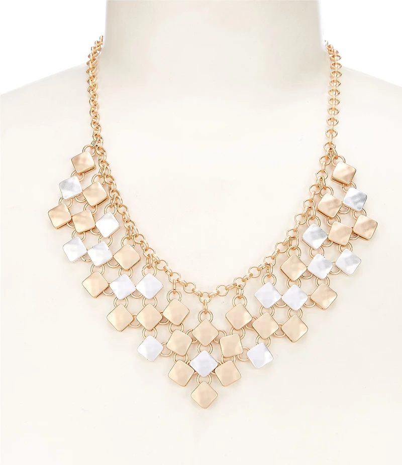 Southern Living Square Hammered Metal Shakey Frontal Collar Necklace