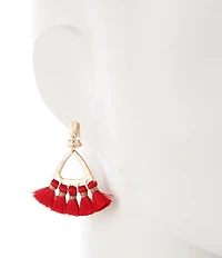 Southern Living Hammered Triangle Metal Multi Red Tassel Chandelier Earrings