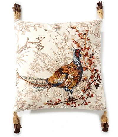 Southern Living Harvest Collection Embroidered Pheasant Square Pillow
