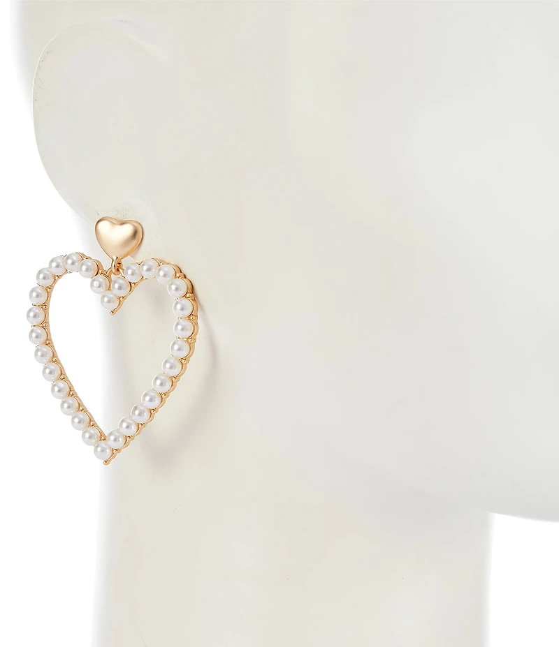 Southern Living Heart Polished Metal Stud Pearl Drop Earrings