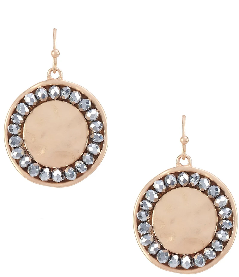 Southern Living Hematite Bead Wobbly Metal Edge Round Drop Earrings