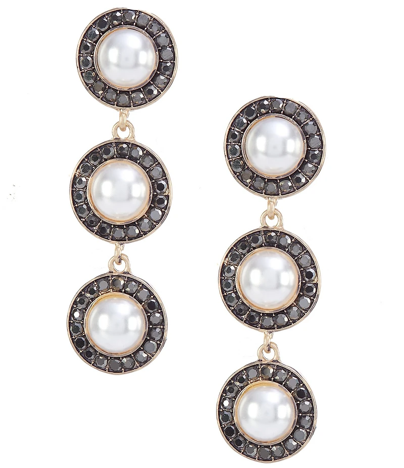Southern Living Hematite Stone and Pearl Triple Drop Earrings