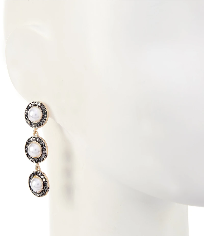 Southern Living Hematite Stone and Pearl Triple Drop Earrings