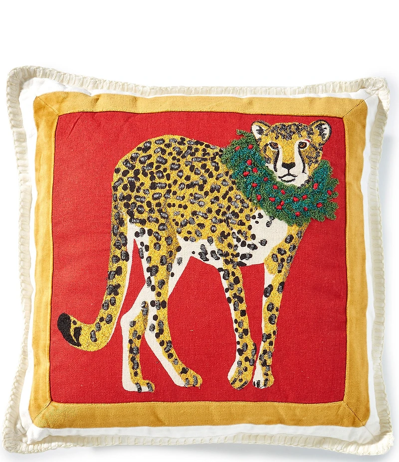 Southern Living Holiday Collection Cheetah Framed Decorative Square Pillow