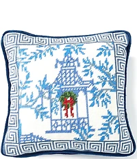 Southern Living Holiday Collection Chinoiserie Pagoda Accent Needlepoint Square Pillow