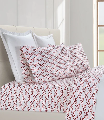 Southern Living Holiday Collection Christmas Bow Printed 400-Thread Count Cotton Sheet Set