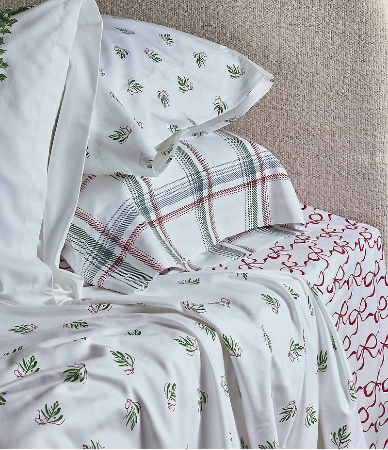 Southern Living Holiday Collection Christmas Bow Printed 400-Thread Count Cotton Sheet Set