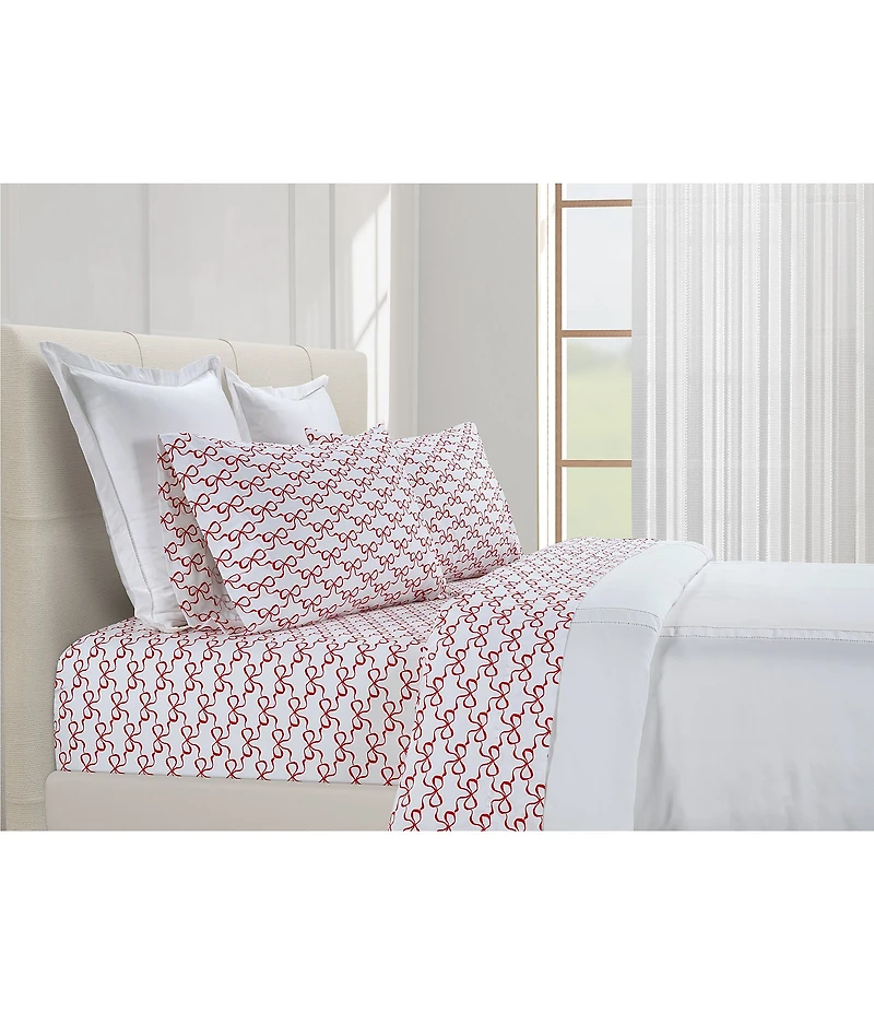 Southern Living Holiday Collection Christmas Bow Printed 400-Thread Count Cotton Sheet Set