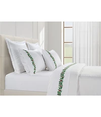 Southern Living Holiday Collection Christmas Holly Border Printed 400-Thread Count Cotton Sheet Set