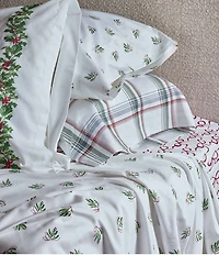 Southern Living Holiday Collection Christmas Mistletoe Printed 400-Thread Count Cotton Sheet Set