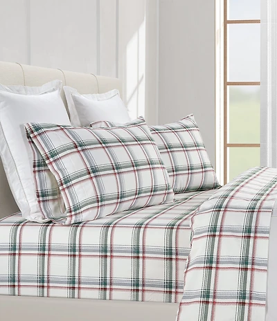 Southern Living Holiday Collection Christmas Plaid Printed 400-Thread Count Cotton Sheet Set