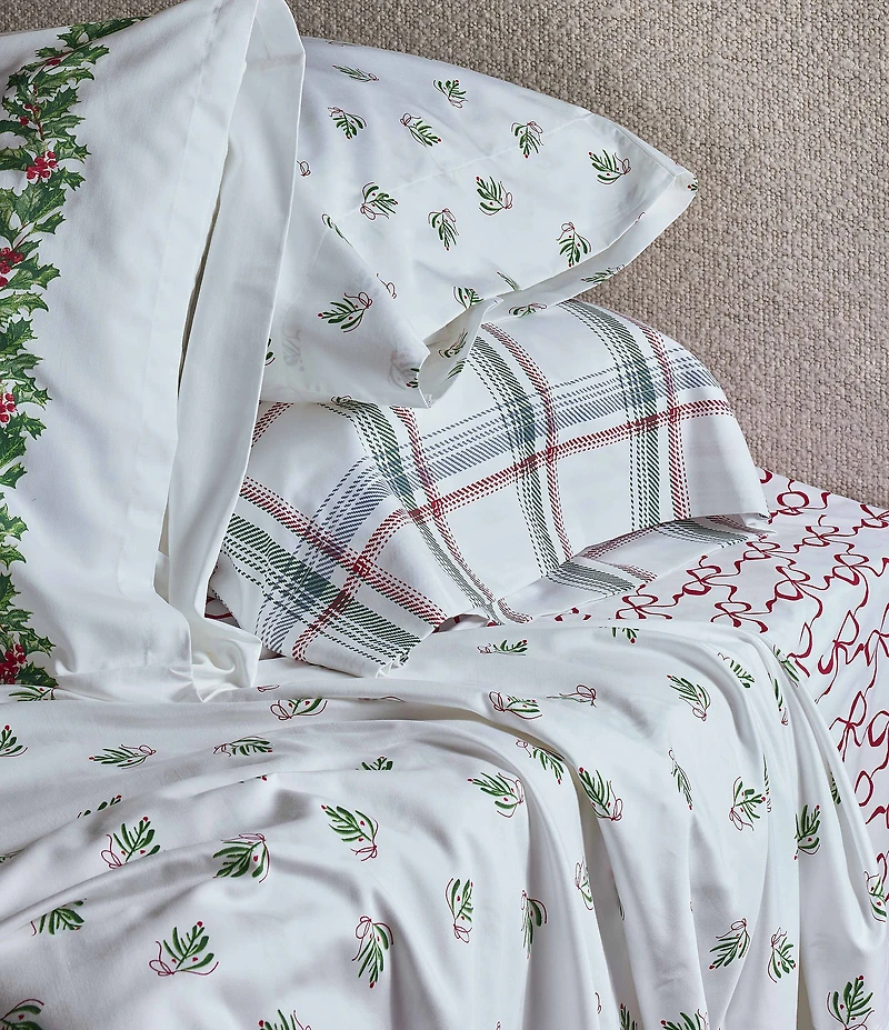 Southern Living Holiday Collection Christmas Plaid Printed 400-Thread Count Cotton Sheet Set