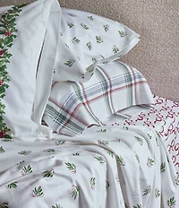 Southern Living Holiday Collection Christmas Plaid Printed 400-Thread Count Cotton Sheet Set