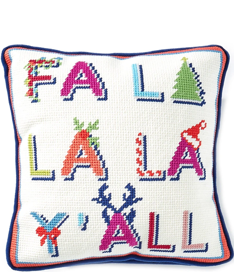 Southern Living Holiday Collection #double;Fa La La La Y'all#double; Needlepoint Square Pillow