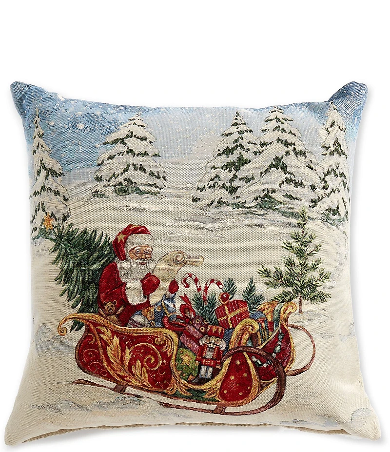 Southern Living Holiday Collection Santa Sleigh Decorative Square Pillow