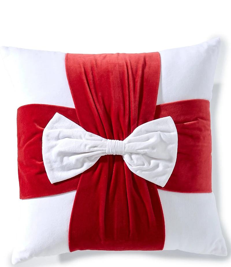 Southern Living Holiday Collection Velvet Bow Decorative Square Pillow