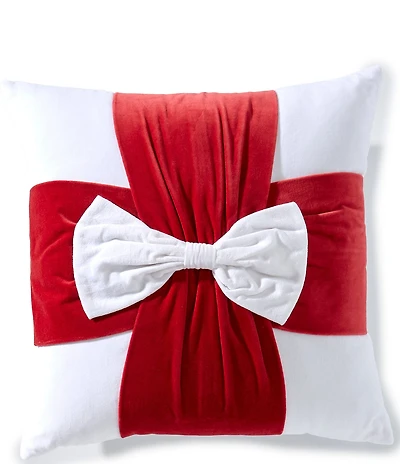 Southern Living Holiday Collection Velvet Bow Decorative Square Pillow