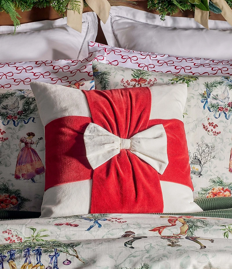 Southern Living Holiday Collection Velvet Bow Decorative Square Pillow