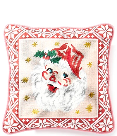 Southern Living Holiday Collection Vintage Needlepoint Santa Claus Square Pillow