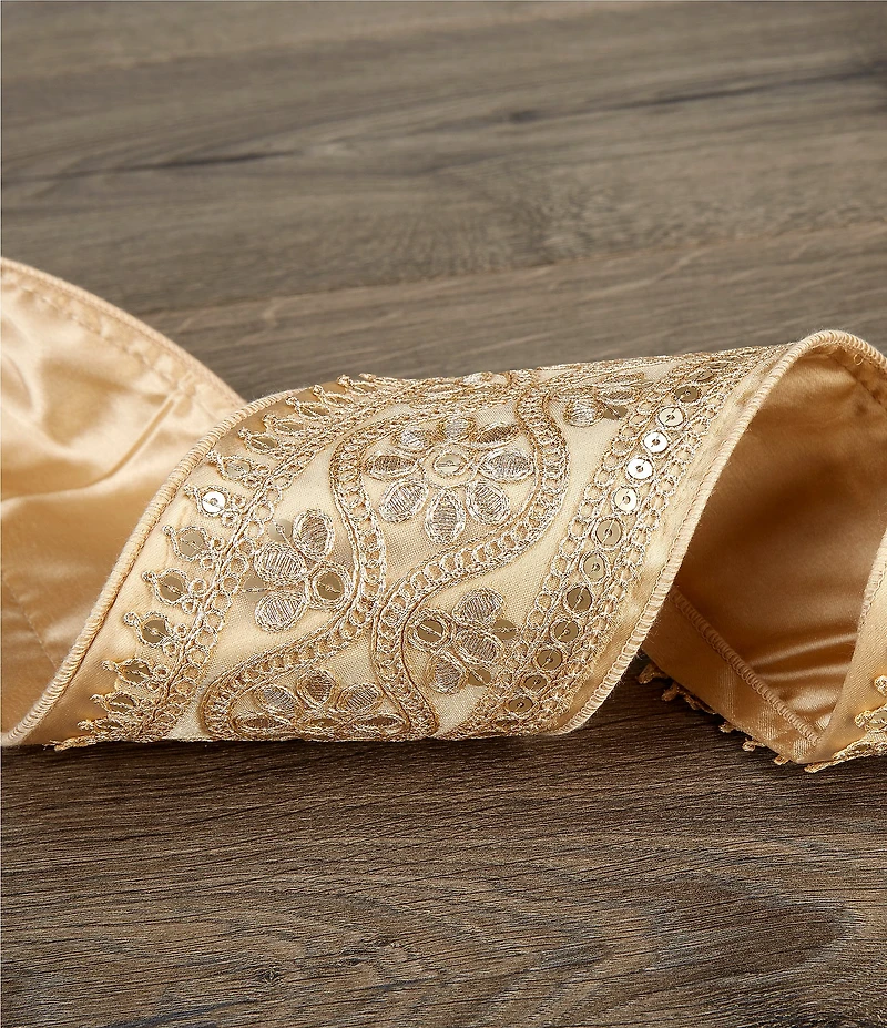 Southern Living Holiday Decor Collection 4#double; Sequin Embroidered Decorative Ribbon