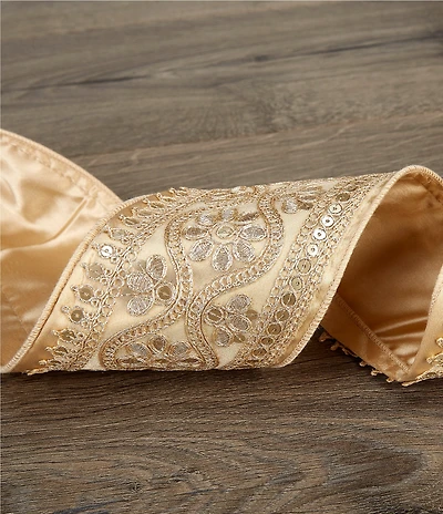 Southern Living Holiday Decor Collection 4#double; Sequin Embroidered Decorative Ribbon