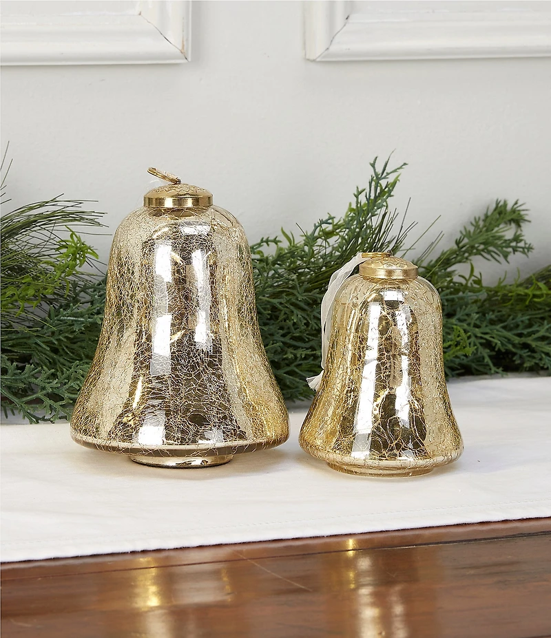 Southern Living Holiday Decor Collection Mercury Glass Crackle Bell Tabletop Decor
