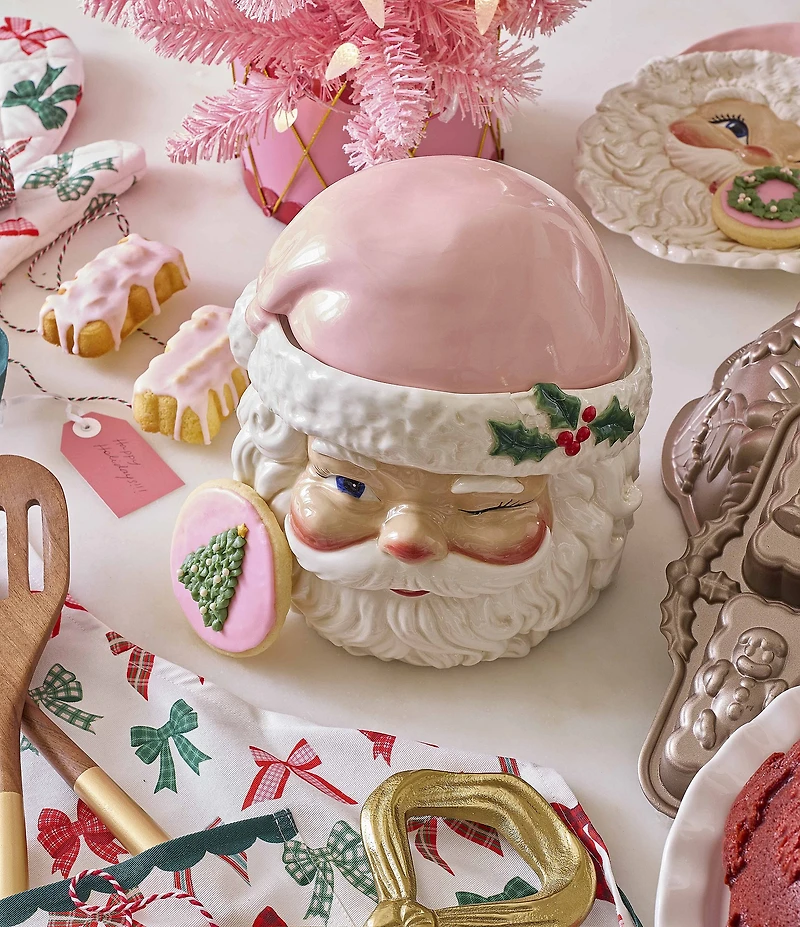 Southern Living Sweet Christmas Collection Pink Santa Cookie Jar