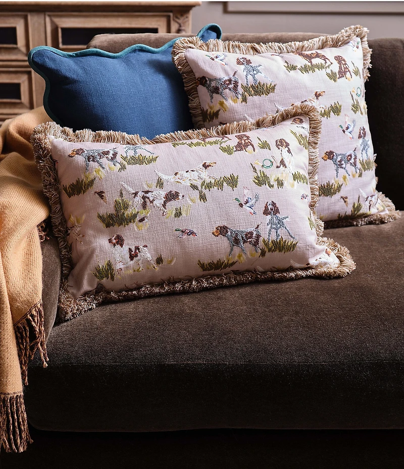 Southern Living Hunting Dogs Fringe Trimmed Reversible Lumbar Pillow