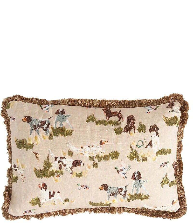 Southern Living Hunting Dogs Fringe Trimmed Reversible Lumbar Pillow
