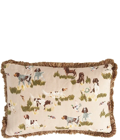 Southern Living Hunting Dogs Fringe Trimmed Reversible Lumbar Pillow