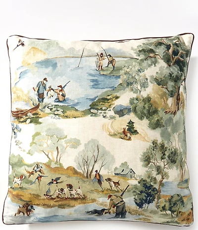 Southern Living Hunting Dogs Collection Square Hunting Scene Decorative Pillow