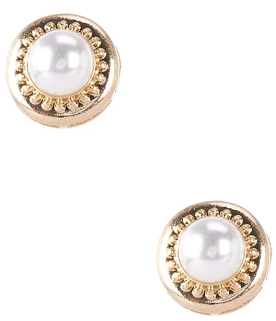 Southern Living Inset Pearl Clip Gold Earrings