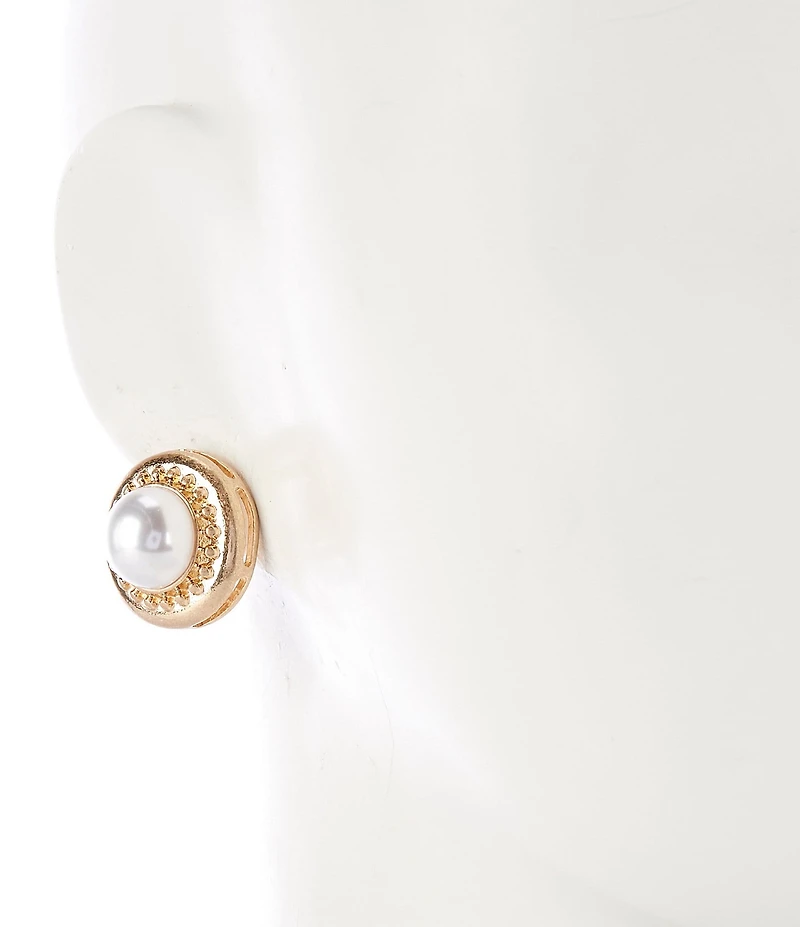 Southern Living Inset Pearl Clip Gold Earrings