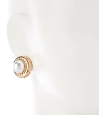 Southern Living Inset Pearl Clip Gold Earrings