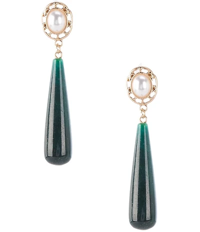 Southern Living Inset Pearl with Semi Precious Stone Stick Linear Earrings