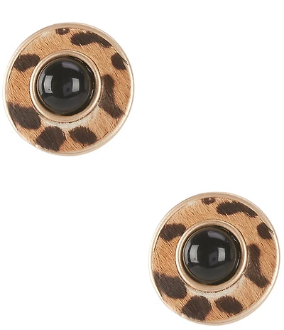 Southern Living Jet Cab Leopard Print Calf Hair Round Metal Clip Drop Earrings