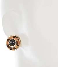 Southern Living Jet Cab Leopard Print Calf Hair Round Metal Clip Drop Earrings