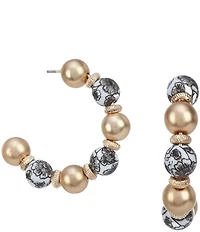 Southern Living Jet Floral Print Beaded Hoop Earrings