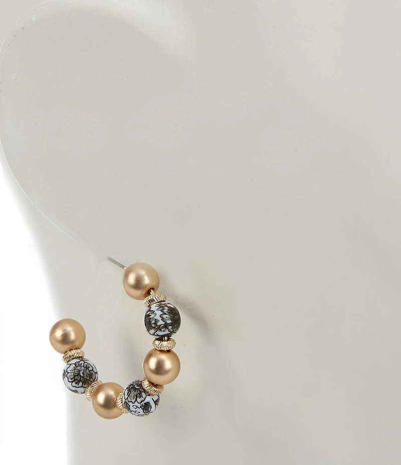 Southern Living Jet Floral Print Beaded Hoop Earrings