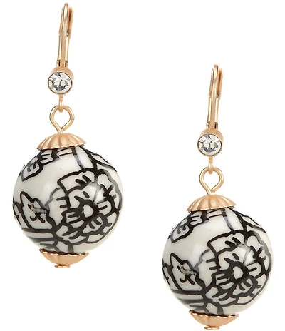 Southern Living Jet Floral Print Ceramic Bead Drop Earrings