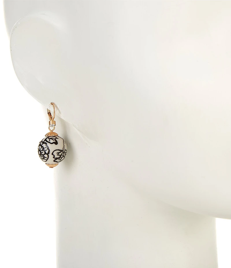 Southern Living Jet Floral Print Ceramic Bead Drop Earrings