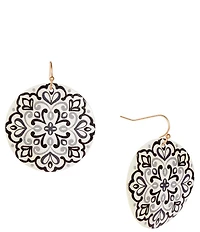 Southern Living Jet Floral Print Round Shell Drop Earrings