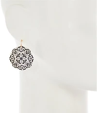 Southern Living Jet Floral Print Round Shell Drop Earrings