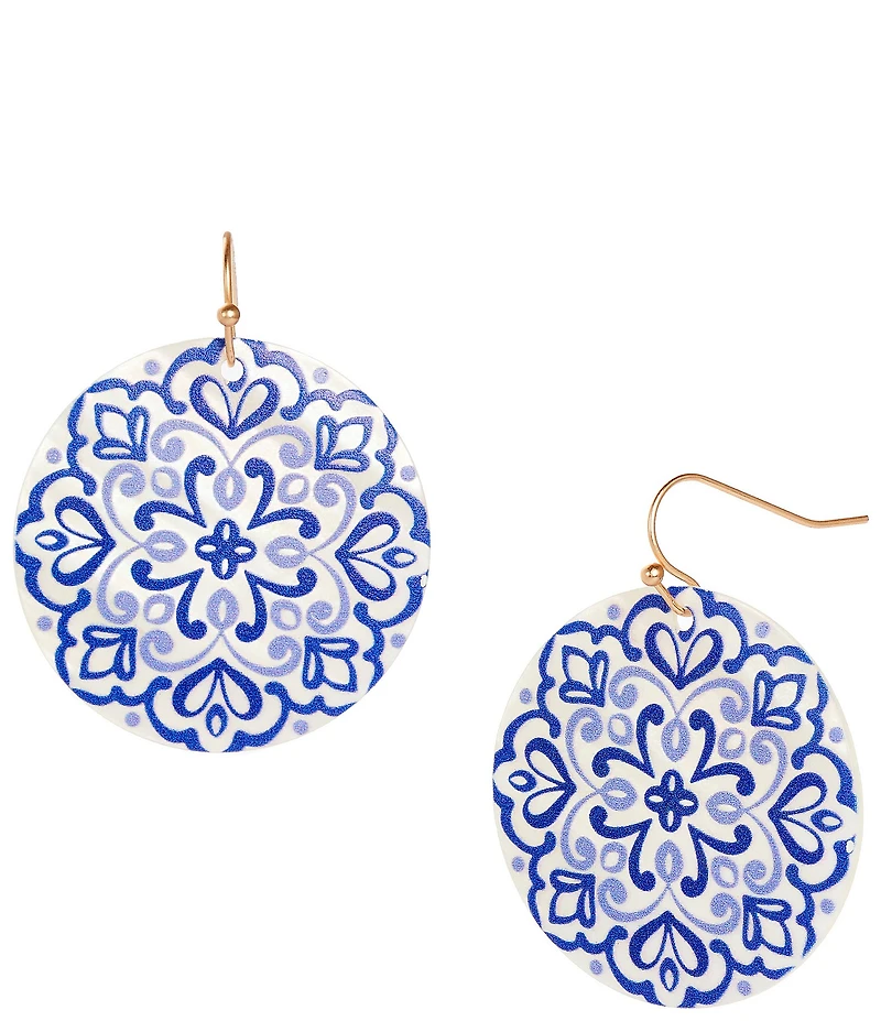 Southern Living Floral Print Round Shell Drop Earrings