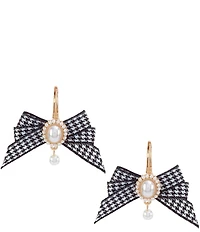 Southern Living Jet Gingham Bow Pearl Beaded Oval Metal Drop Earrings