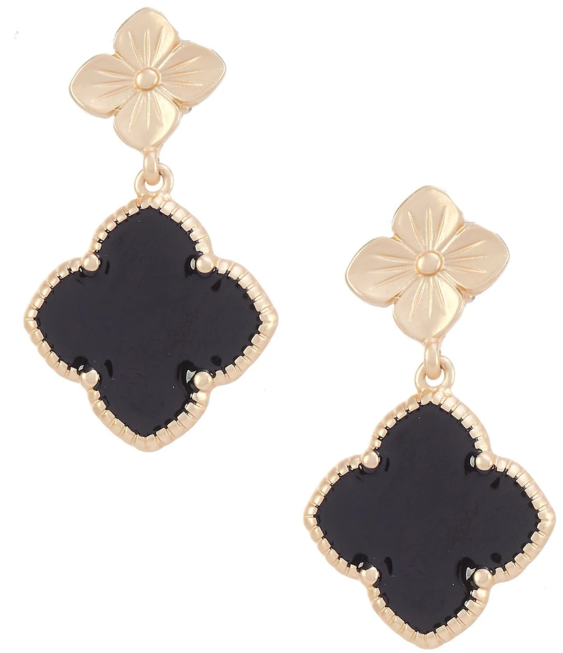 Southern Living Jet Leaf Clover Double Charm Drop Earrings