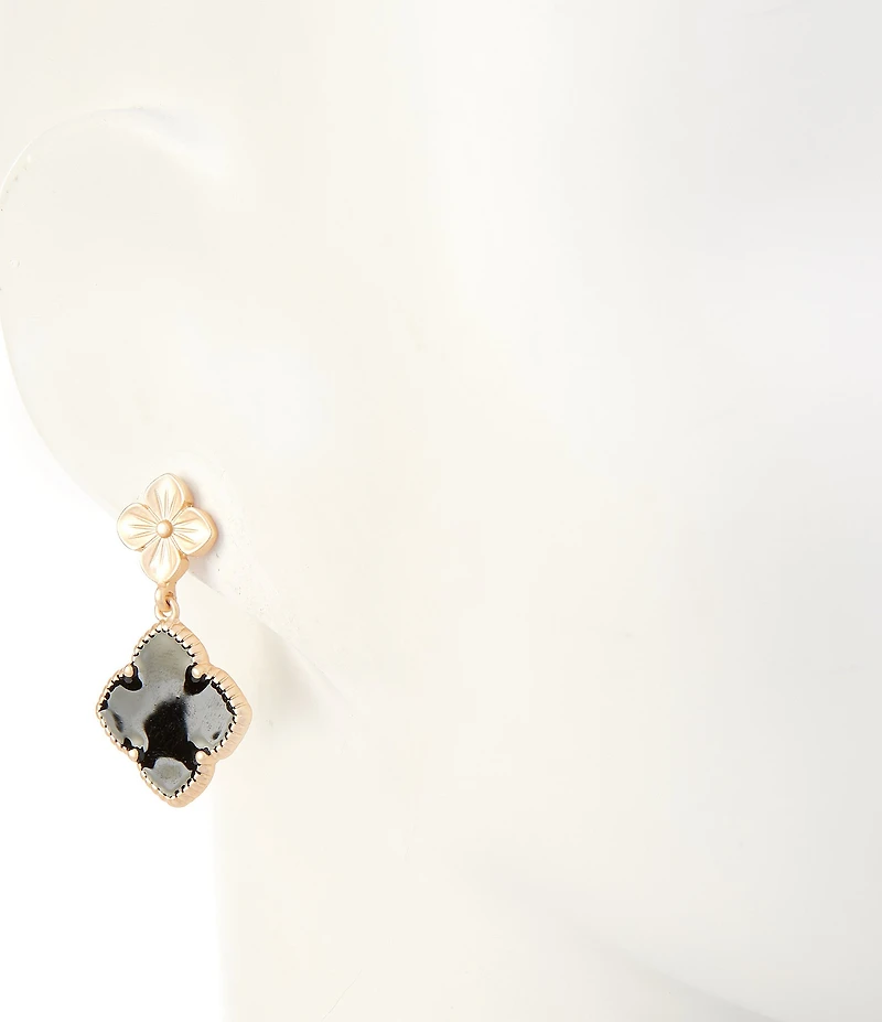 Southern Living Jet Leaf Clover Double Charm Drop Earrings